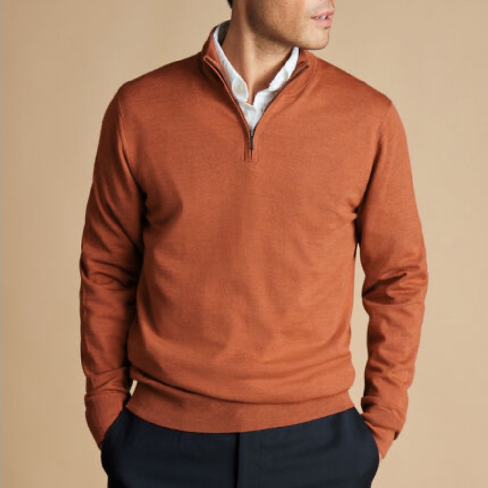 Tasso Elba Sweater Men's XL Quarter Zip Cotton Pullover Firebrick Burnt Orange